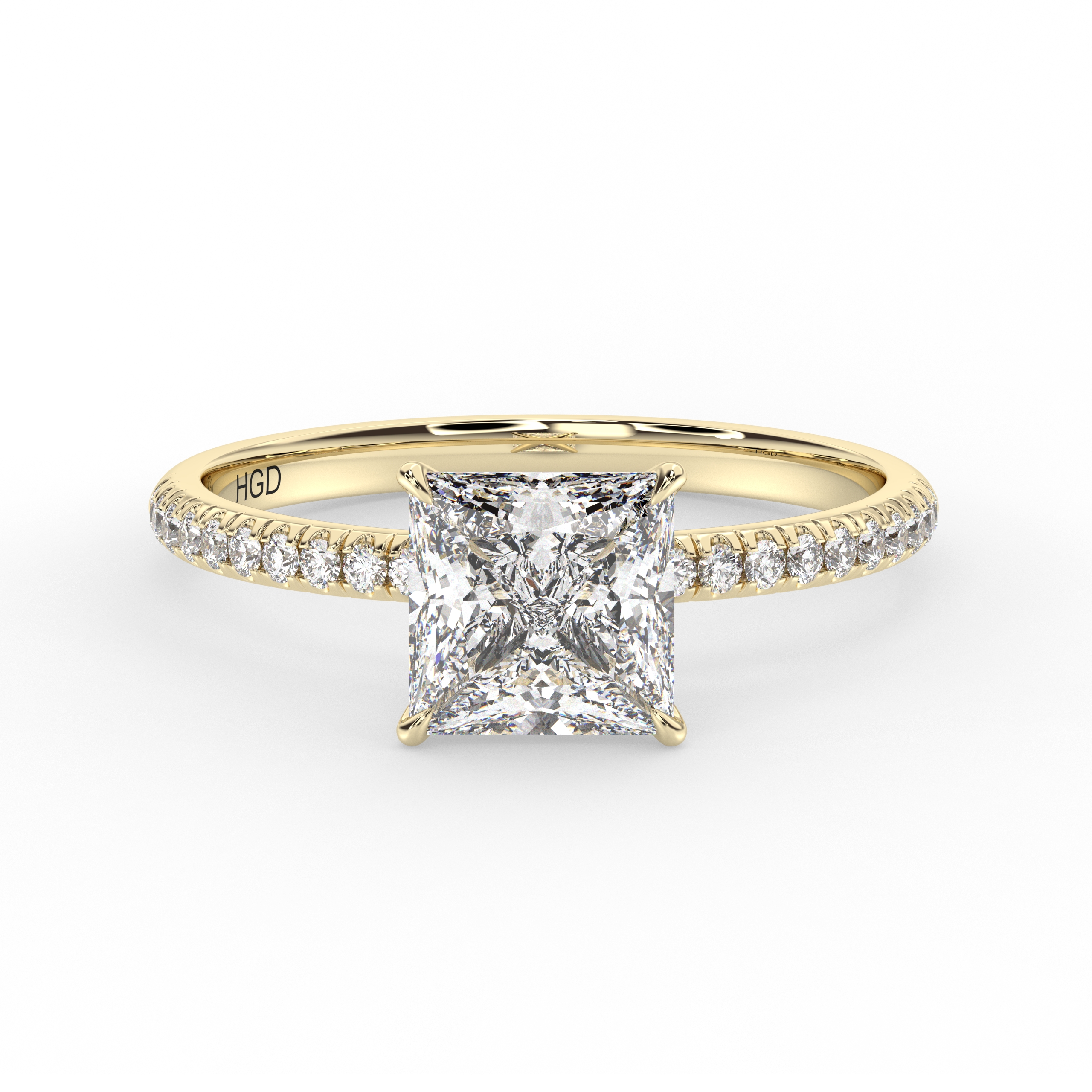 princess cut diamond engagement ring with diamond set shoulders